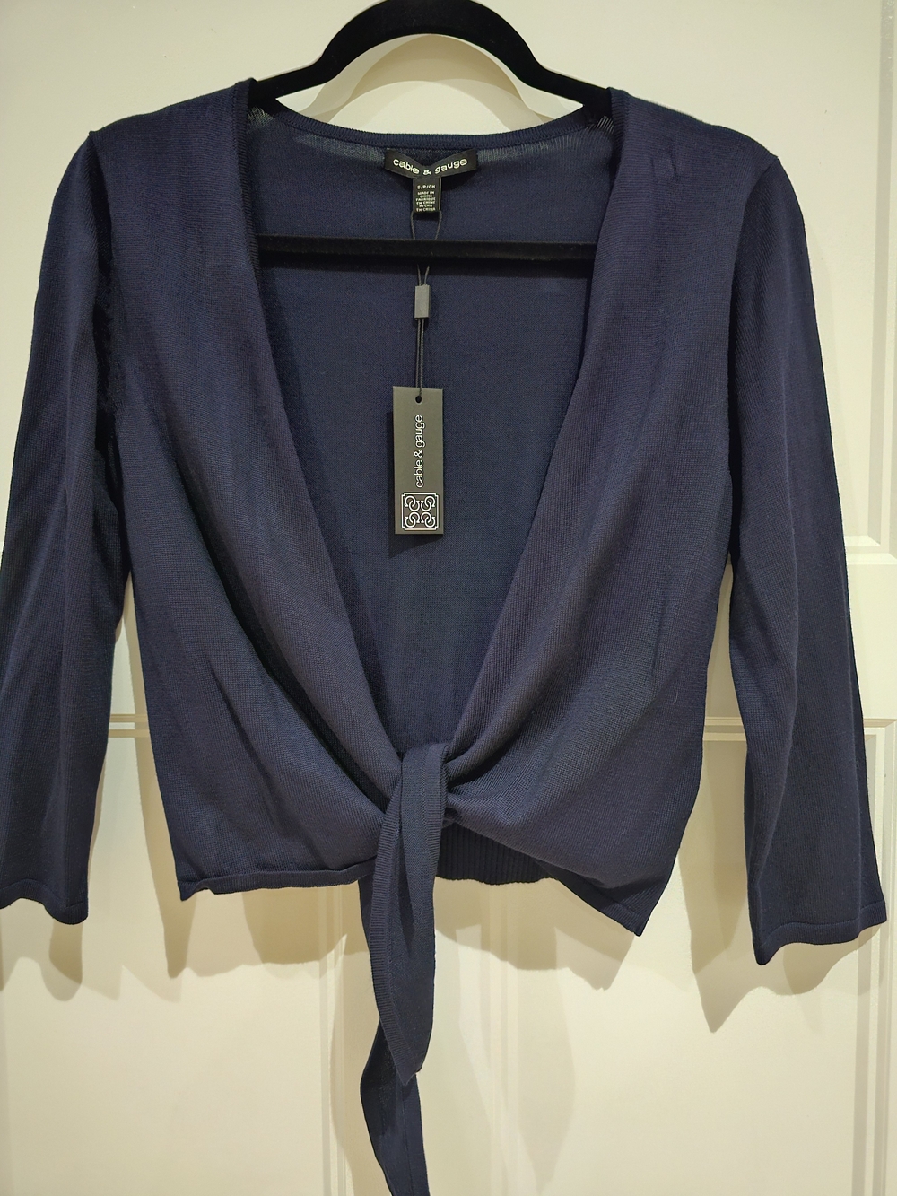 Cable & Gauge Navy Tie-Front Cardigan, NWT